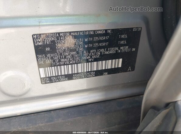2T3H1RFV8LW081577 2020 TOYOTA RAV4 Silver Vista del compartimento del motor
