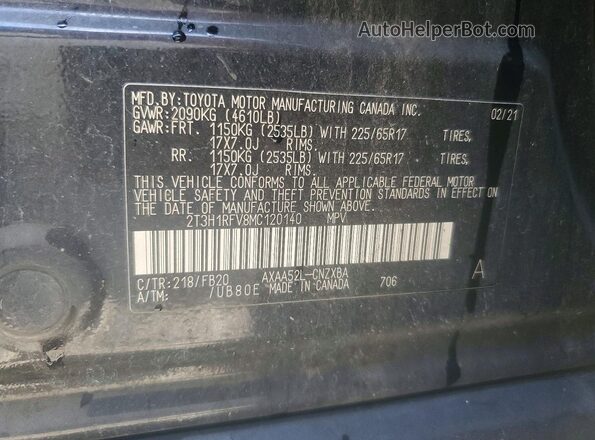 2T3H1RFV8MC120140 2021 TOYOTA RAV4 Black VIN კოდის სტიკერის ხედი