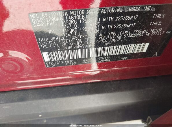 2T3H1RFV8PW294647 2023 TOYOTA RAV4 Бордовый Вид подкапотного пространства