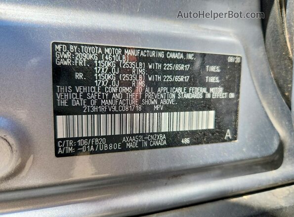 2T3H1RFV9LC081718 2020 TOYOTA RAV4 Silver Engine compartment view