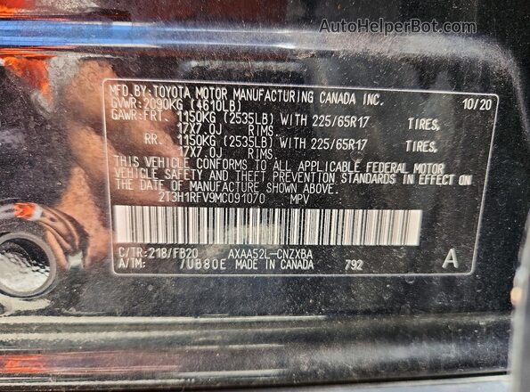 2T3H1RFV9MC091070 2021 TOYOTA RAV4 Black Շարժիչի բաժամունքի տեսք