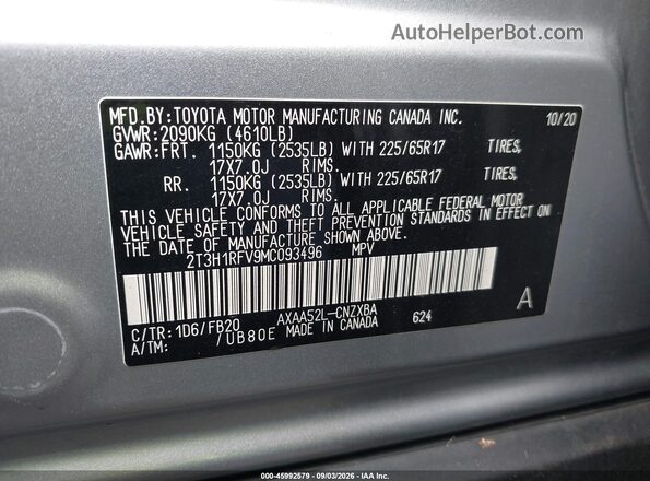 2T3H1RFV9MC093496 2021 TOYOTA RAV4 Silver Вид підкапотного простору
