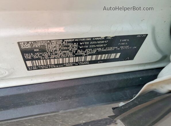 2T3H1RFVXLC071103 2020 TOYOTA RAV4 White VIN sticker view