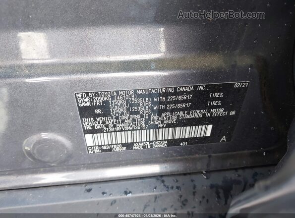 2T3H1RFVXMW136192 2021 TOYOTA RAV4 Gray Շարժիչի բաժամունքի տեսք