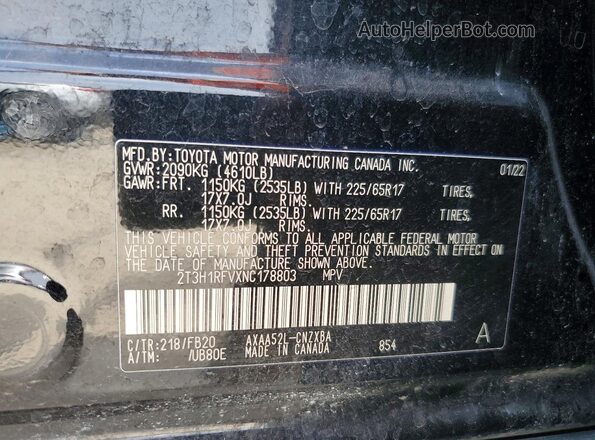 2T3H1RFVXNC178803 2022 TOYOTA RAV4 Черный Вид подкапотного пространства