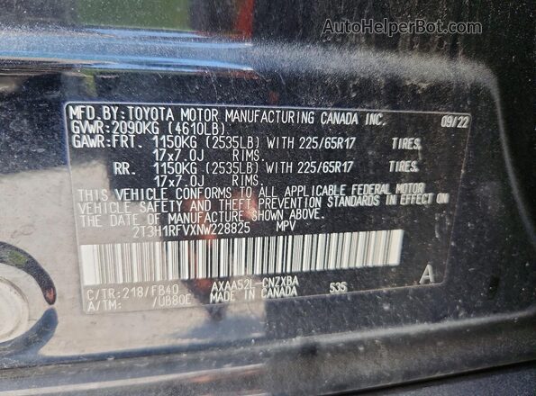 2T3H1RFVXNW228825 2022 TOYOTA RAV4 Черный Панорамный вид салона 360°
