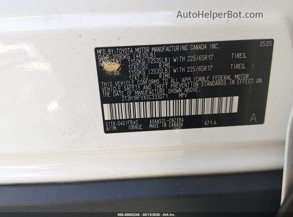 2T3H1RFVXSC333071 2025 TOYOTA RAV4 White Շարժիչի բաժամունքի տեսք