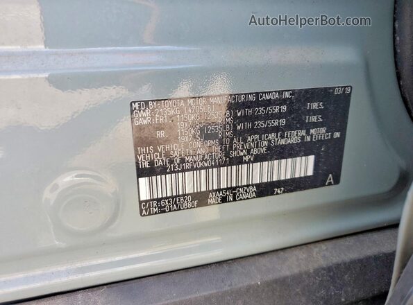 2T3J1RFV0KW041171 2019 TOYOTA RAV4 Gray VIN կոդի պիտակի տեսք