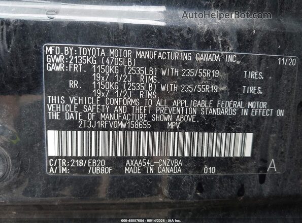 2T3J1RFV0MW158655 2021 TOYOTA RAV4 Black Vista del compartimento del motor