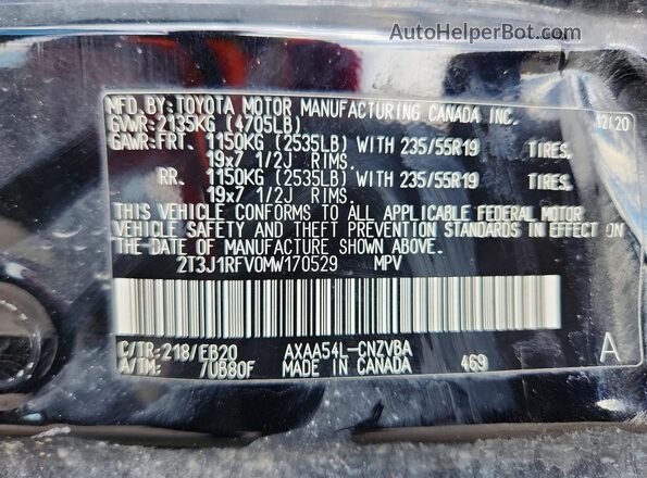 2T3J1RFV0MW170529 2021 TOYOTA RAV4 Black Панорамний вид салону 360°