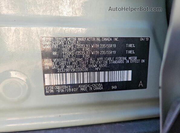 2T3J1RFV9KC006596 2019 TOYOTA RAV4 Серый Панорамный вид салона 360°