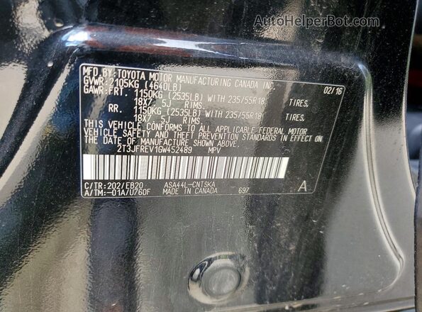 2T3JFREV1GW452489 2016 TOYOTA RAV4 Black VIN sticker view