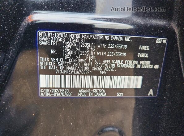 2T3JFREV1JW768871 2018 TOYOTA RAV4 Black VIN կոդի պիտակի տեսք