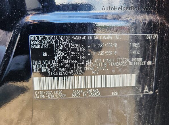 2T3JFREV6HW639325 2017 TOYOTA RAV4 Black Widok naklejki z numerem VIN