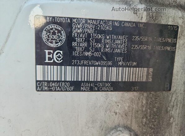 2T3JFREV7GW409596 2016 TOYOTA RAV4 White 