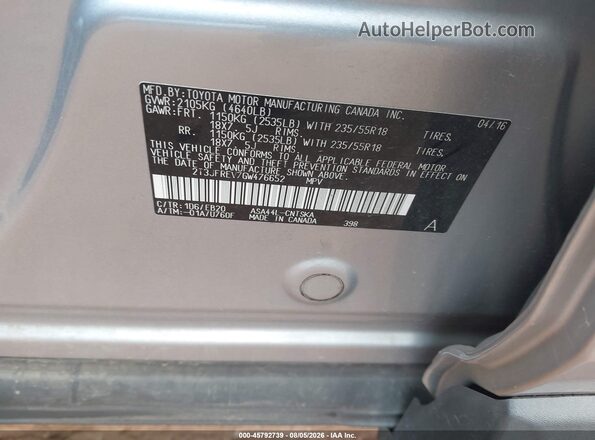2T3JFREV7GW476652 2016 TOYOTA RAV4 Silver Շարժիչի բաժամունքի տեսք