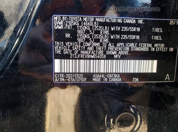 2T3JFREV9HW654059 2017 TOYOTA RAV4 Black VIN sticker view