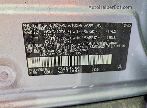 2T3K1RFV1SC341856 2025 TOYOTA RAV4 Silver Widok wnętrza 360 stopni