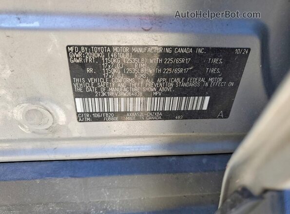 2T3K1RFV3RW364838 2024 TOYOTA RAV4 Серебряный Вид наклейки с VIN-кодом