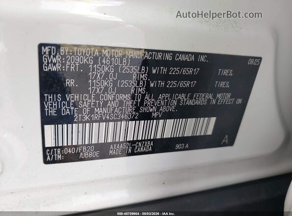 2T3K1RFV4SC346372 2025 TOYOTA RAV4 White Engine compartment view