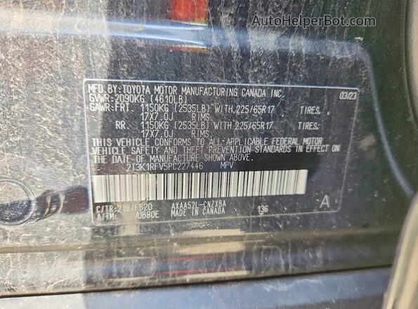 2T3K1RFV5PC227446 2023 TOYOTA RAV4 Черный Вид наклейки с VIN-кодом