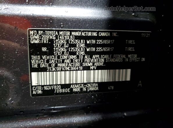 2T3K1RFV7MC166418 2021 TOYOTA RAV4 Серый Вид наклейки с VIN-кодом