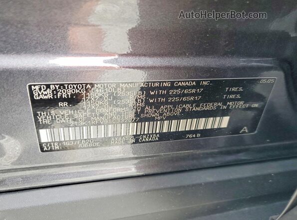 2T3K1RFV9SC332077 2025 TOYOTA RAV4 Серый Вид наклейки с VIN-кодом