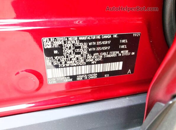 2T3K1RFVXMW176259 2021 TOYOTA RAV4 Red Панорамний вид салону 360°