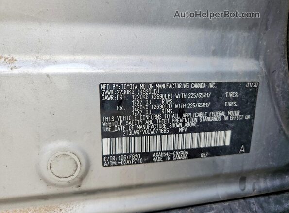 2T3LWRFV0LW071685 2020 TOYOTA RAV4 Silver VIN კოდის სტიკერის ხედი