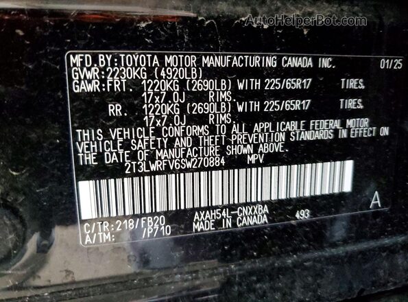 2T3LWRFV6SW270884 2025 TOYOTA RAV4 Black VIN კოდის სტიკერის ხედი