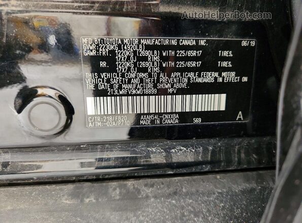 2T3LWRFV9KW018899 2019 TOYOTA RAV4 Black Widok wnętrza 360 stopni