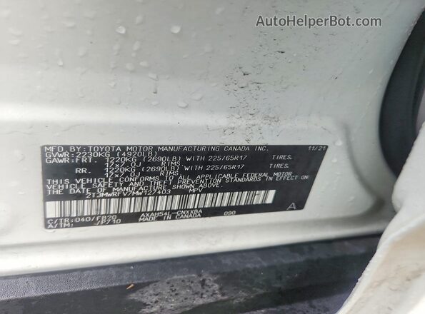 2T3MWRFV7MW127403 2021 TOYOTA RAV4 White Vista de la etiqueta del VIN