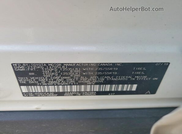 2T3N1RFV1KW067411 2019 TOYOTA RAV4 White Vista de la etiqueta del VIN