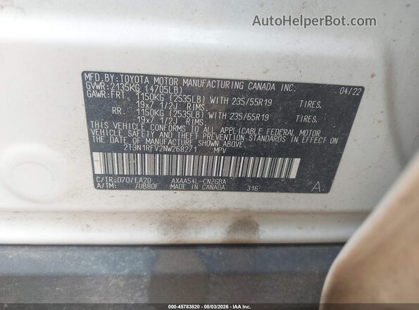 2T3N1RFV2NW268271 2022 TOYOTA RAV4 Белый Вид подкапотного пространства