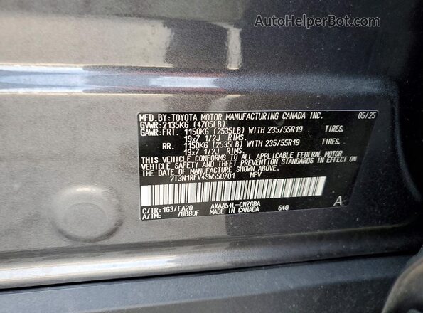 2T3N1RFV4SW550701 2025 TOYOTA RAV4 Gray VIN sticker view