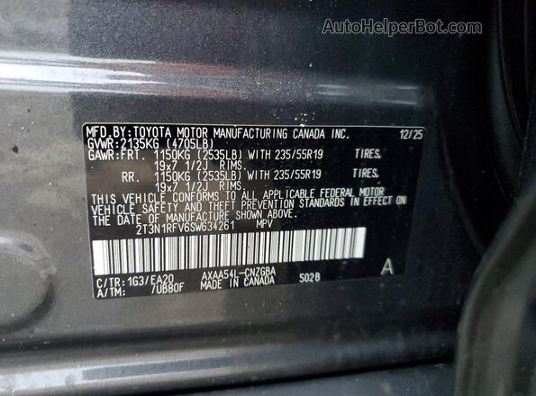 2T3N1RFV6SW634261 2025 TOYOTA RAV4 Gray VIN sticker view