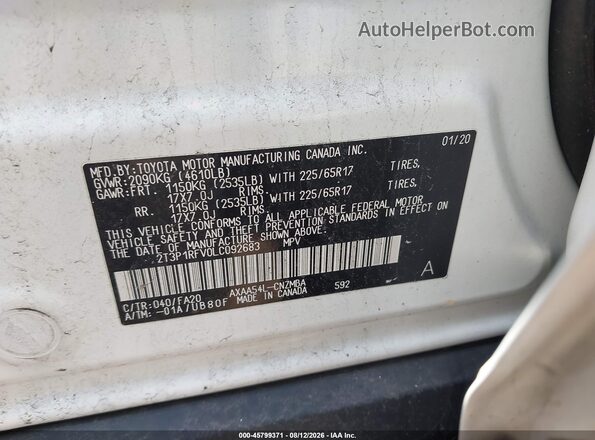 2T3P1RFV0LC092683 2020 TOYOTA RAV4 White ძრავის განყოფილების ხედი