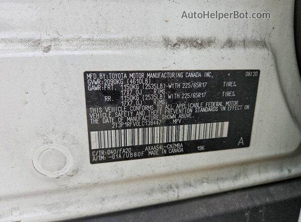 2T3P1RFV0LC138447 2020 TOYOTA RAV4 White VIN կոդի պիտակի տեսք