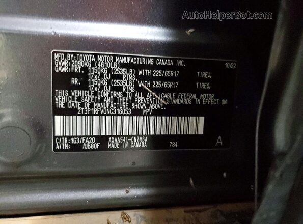 2T3P1RFV0NC316053 2022 TOYOTA RAV4 Gray VIN sticker view