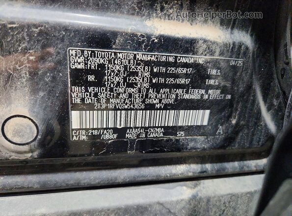 2T3P1RFV0SW543656 2025 TOYOTA RAV4 Black VIN sticker view