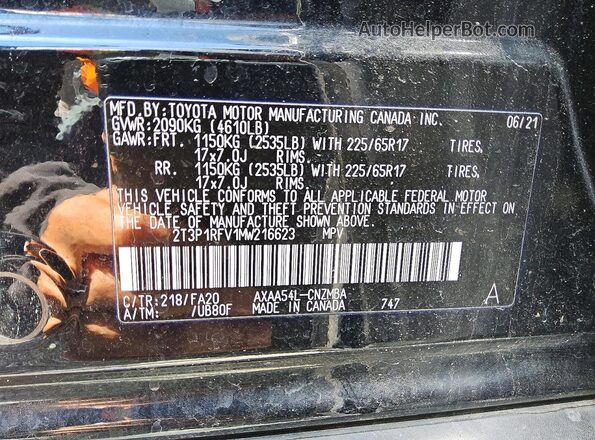 2T3P1RFV1MW216623 2021 TOYOTA RAV4 Black Вид підкапотного простору