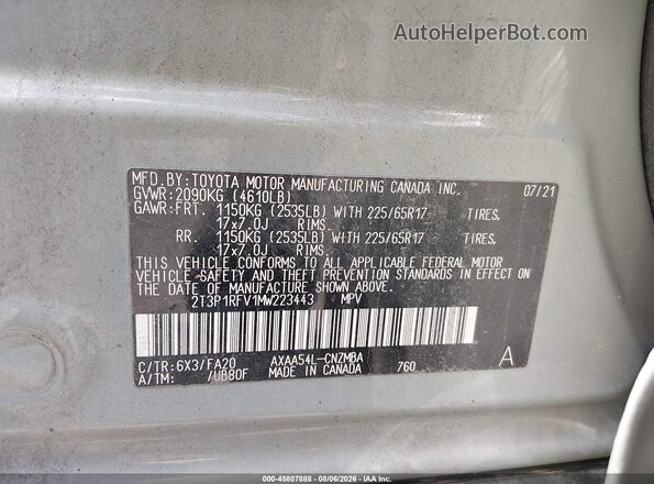 2T3P1RFV1MW223443 2021 TOYOTA RAV4 Зеленый Вид подкапотного пространства