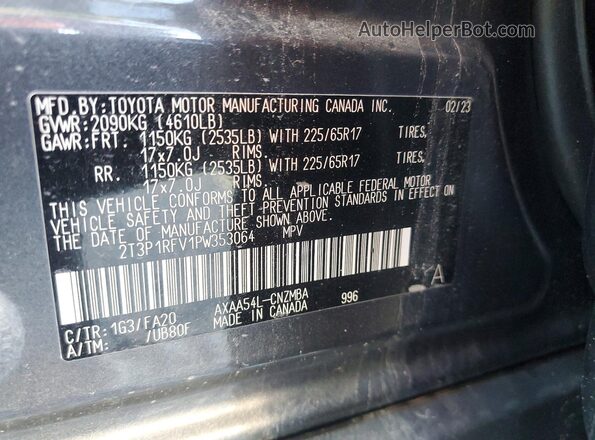 2T3P1RFV1PW353064 2023 TOYOTA RAV4 Gray VIN sticker view