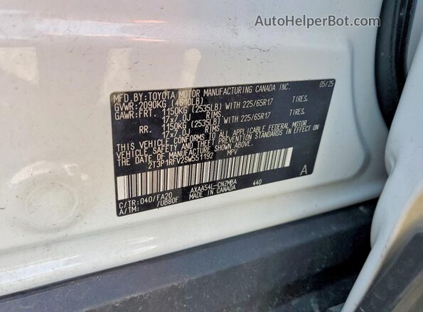2T3P1RFV2SW551192 2025 TOYOTA RAV4 White VIN sticker view