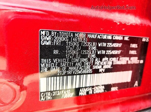 2T3P1RFV2SW586895 2025 TOYOTA RAV4 Red VIN sticker view