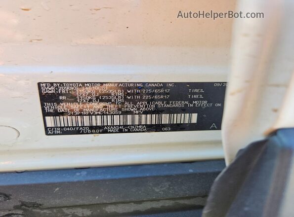 2T3P1RFV3MC143059 2021 TOYOTA RAV4 Белый Вид наклейки с VIN-кодом