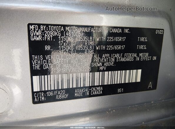 2T3P1RFV3NC262215 2022 TOYOTA RAV4 Silver Widok komory silnika