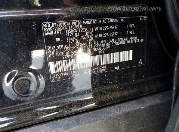 2T3P1RFV3PW331163 2023 TOYOTA RAV4 Черный Вид наклейки с VIN-кодом