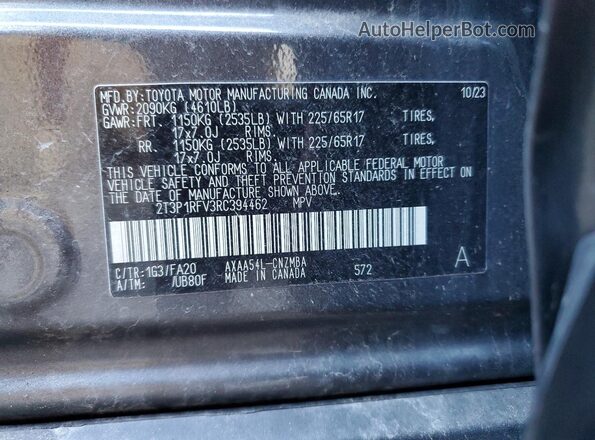 2T3P1RFV3RC394462 2024 TOYOTA RAV4 Gray Вид наклейки з VIN-кодом