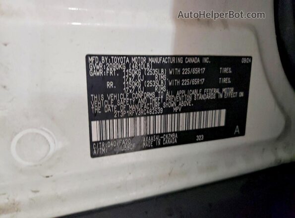 2T3P1RFV3RC482539 2024 TOYOTA RAV4 White Widok naklejki z numerem VIN